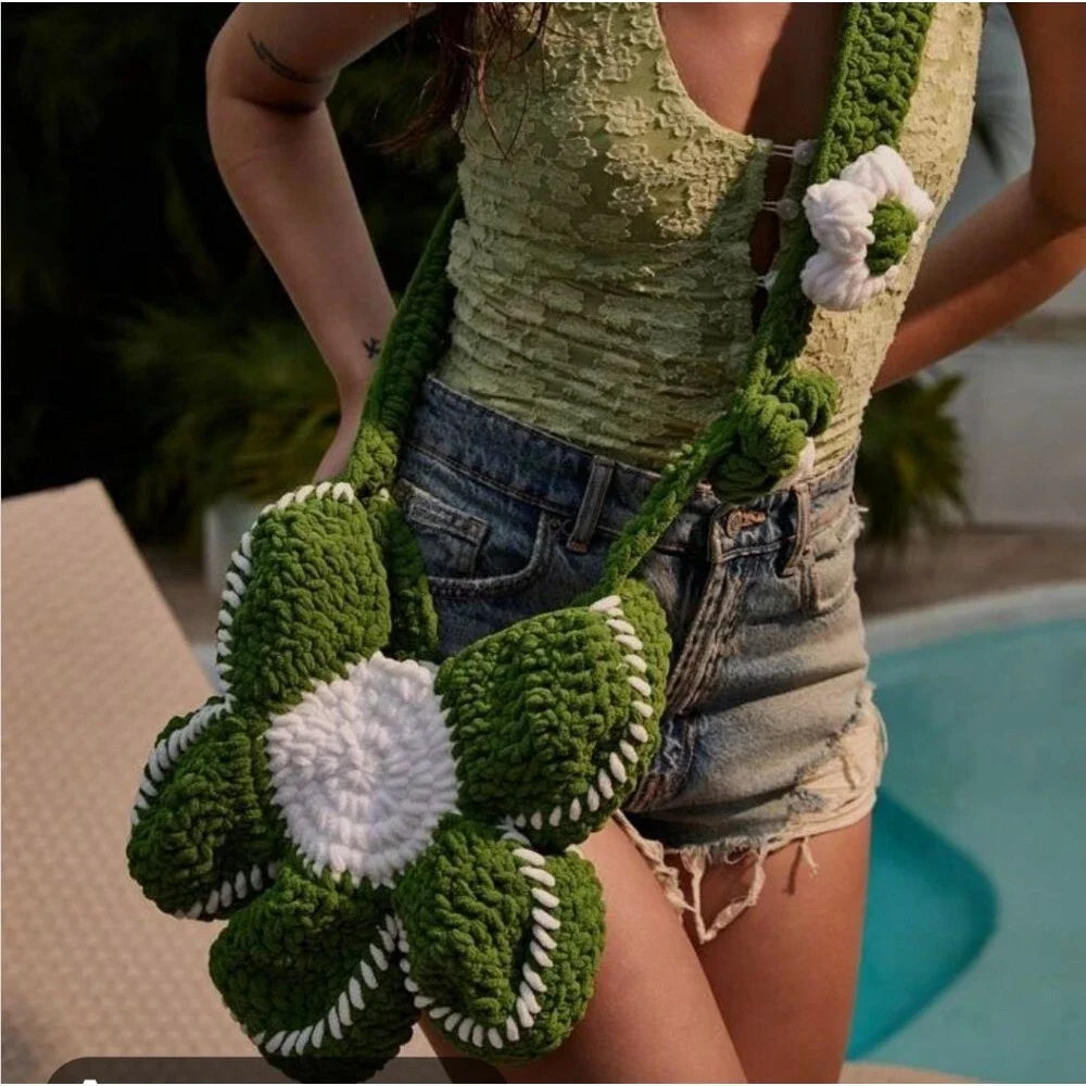 Flower Shape Hand Crocheted Shoulder Crossbody Bag